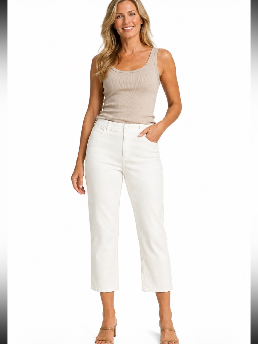 CHICOS PLATINUM White Stretch Textured Cropped Straight Leg  Jeans 10S NWOT